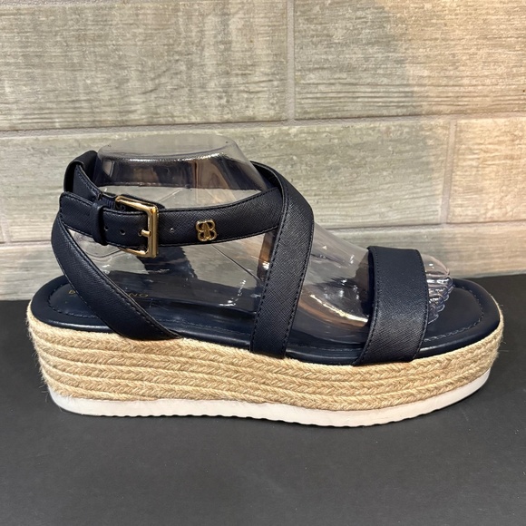 BANDOLINO Navy Logo Woven Padded Major Square Toe Wedge Heeled Sandal 9.5 M - Picture 4 of 11
